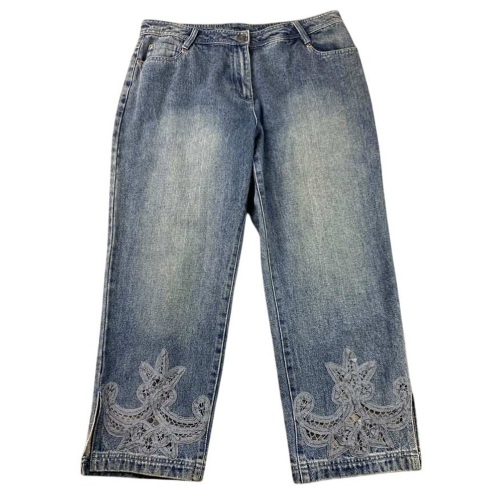 Vintage Together Denim Jeans Relaxed Embroidered Women 14 Blue Lace Inset Detail